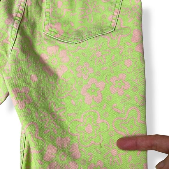 Zara 70's Retro Lime Green Mod Floral Print Flare Jeans - Picture 8 of 10